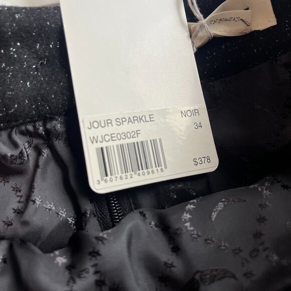 NWT ZADIG & VOLTAIRE JOUR SPARKLE BLACK SILVER METALLIC WOOL BLEND A-LINE SKIRT - Picture 5 of 9